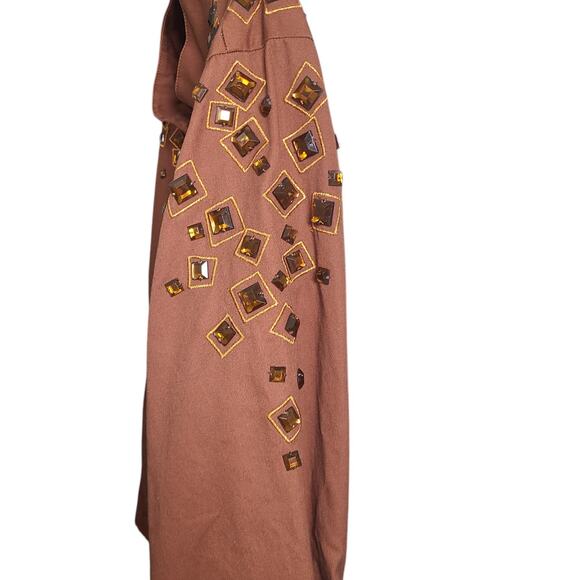 Bob Mackie Jacket Womens Size 2X Wearable Art Brown Zipper Front Beaded - Picture 4 of 9